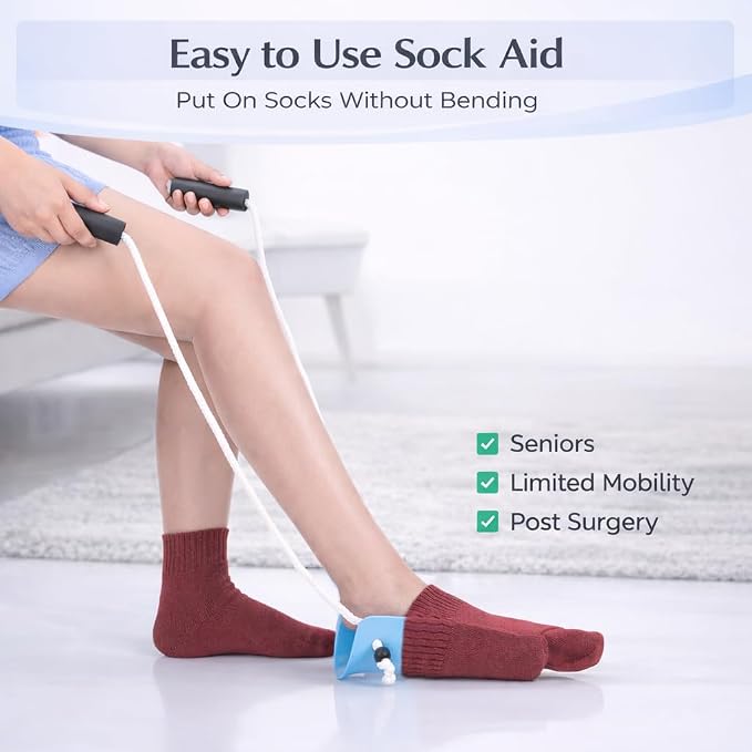 Sock Aid Kit for Seniors – Sock Puller, Leg Lifter Strap & Car Door Handle, Easy On Off Sock Helper, No Bending Dressing Aid for Elderly, Pregnant & Limited Mobility
