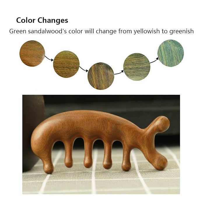 Authentic Green Sandalwood Comb Gua Sha Scraping Scalp Massager Head Head, Neck, Hands and Legs (B)