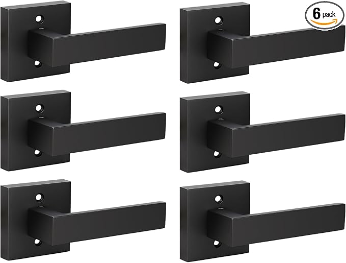 KNOBWELL 6 Pack Matte Black Dummy Door Handle Door Leversets, Single Sided Handle for Both Right/Left Handed Doors