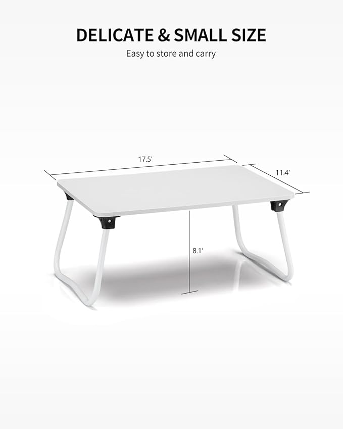 Ruxury Foldable Lap Desk Laptop Stand Bed Desk Table Tray, Breakfast Serving Tray, Portable & Lightweight Mini Table, Lap Tablet Desk for Sofa Couch Floor - White