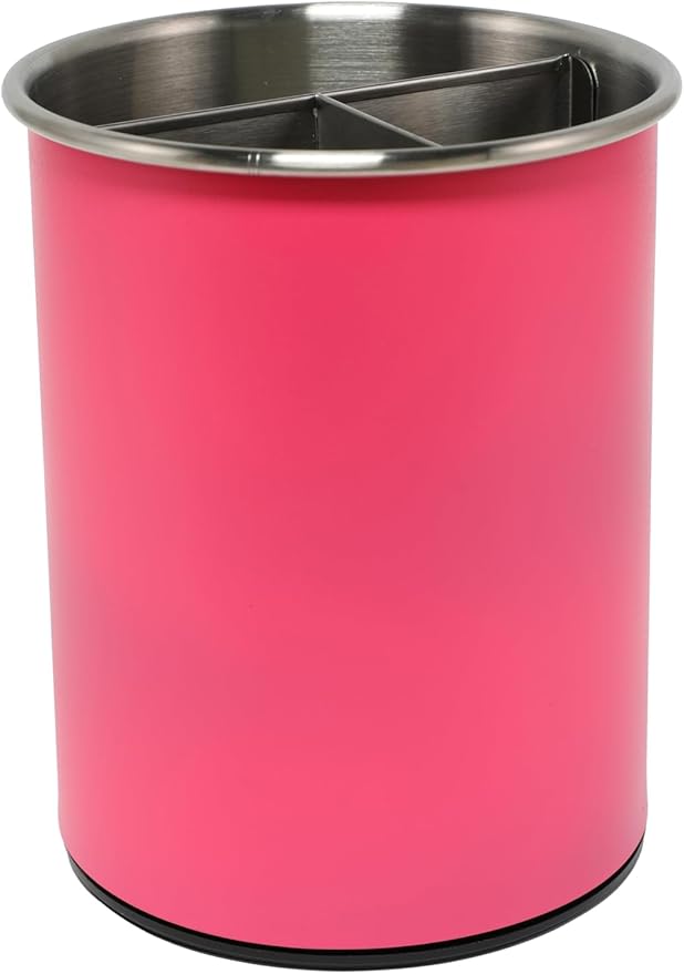 TENGINE Stainless Utensil Holder 360° Rotating 6.5X5.25 Inch Utensil Crocks for Kitchen Counter with Removable Divider Bright
