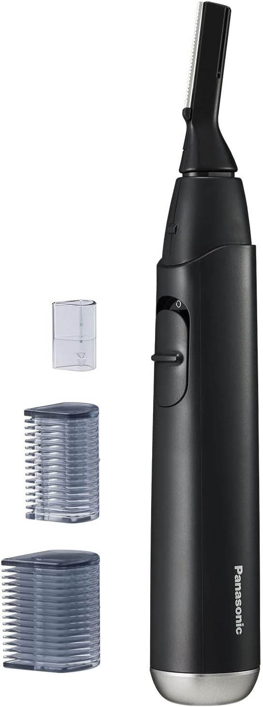 Panasonic Facial Hair Trimmer for Sensitive Skin, Unisex Detailer with Flexible Head, Gentle on Acne, Includes 2 Eyebrow Attachments, Wet/Dry Facial Trimmer for Men and Women - ER-GM40-K (Black)
