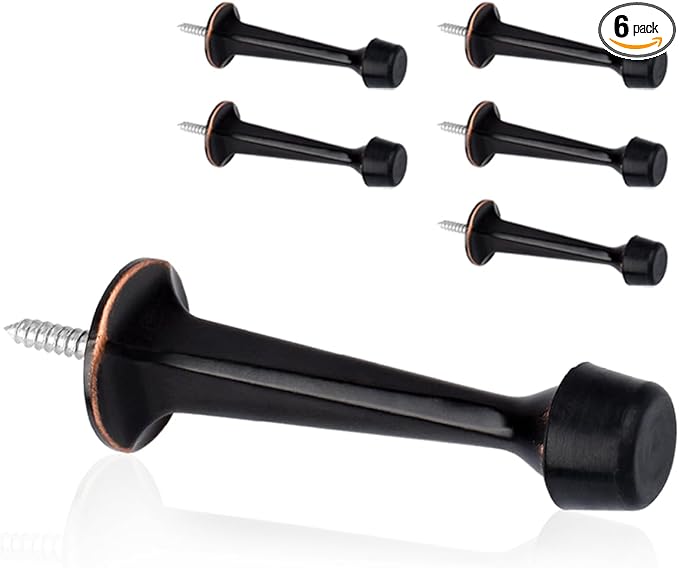 6 Pack Solid Rigid Door Stops - Heavy Duty Door Stoppers Wall Protector with Soft Rubber Tips, Oil Rubbed Bronze