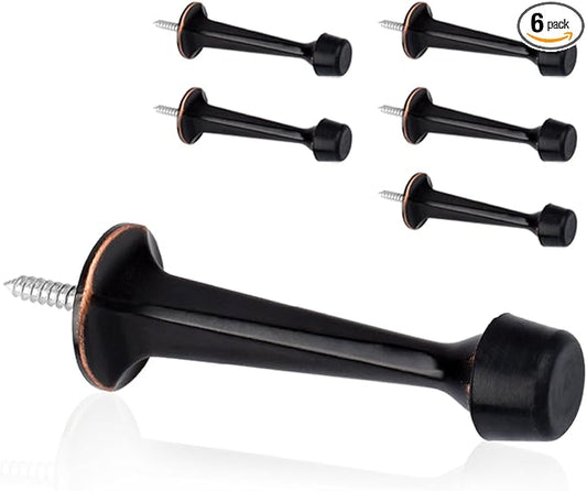 6 Pack Solid Rigid Door Stops - Heavy Duty Door Stoppers Wall Protector with Soft Rubber Tips, Oil Rubbed Bronze