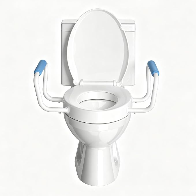 Toilet Seat Riser with Handles, 395lb Heavy-Duty Elevated Toilet Seat Elongated - 2.91" Raised V-Shaped Toilet Seat with Arms, Quick Release, Soft Close, Non-Slip, Universal Fit for Bathroom Safety