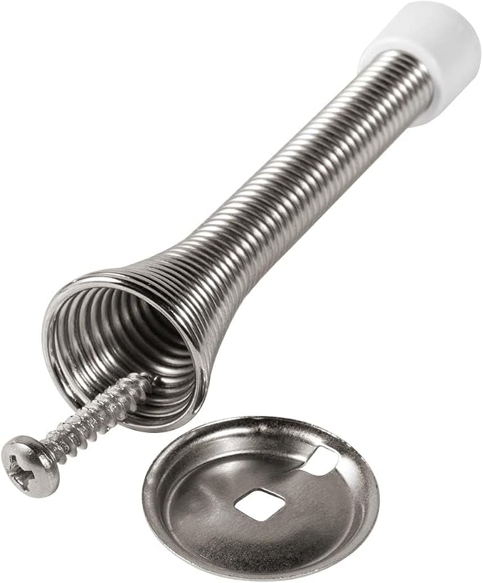 KISEER 24 Pack Spring Door Stops 3 1/4 Inch Flexible Heavy Duty Spring Door Stopper with RustProof Screw Rubber Bumper Tips (Satin Nickel)