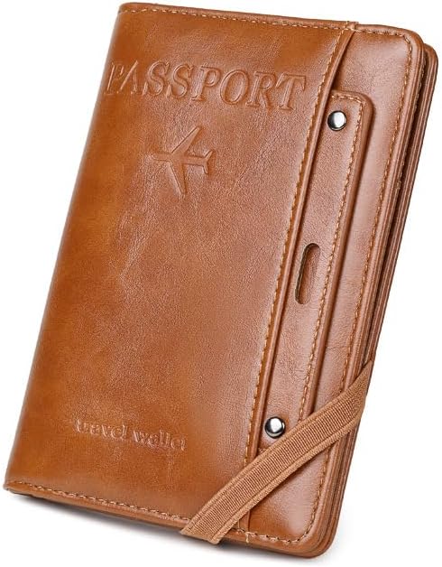RFID Passport Wallet, RFID Passport Holder for Wallet, Essential Travel Anti-Theft Wallet Storage Case, Anti-Theft Protective Case,Brown