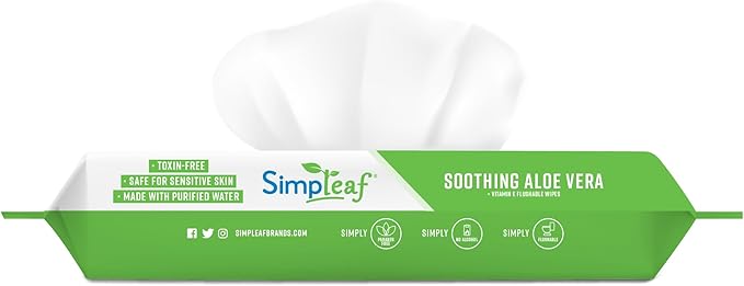 Simpleaf Flushable Wet Wipes Aloe Vera | Plastic Free, Paraben & Alcohol Free | Hypoallergenic & Safe for Sensitive Skin | Soothing Aloe Formula | Adult Toilet Wipes (12 x 50 Counts Pack) 600 Counts