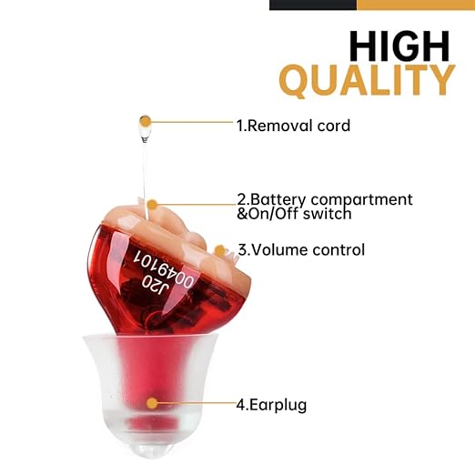 Hearing Aid for Seniors Adults Noise-Cancelling | Hearing Amplifier Invisible , Cleaning Tools Included (Red)