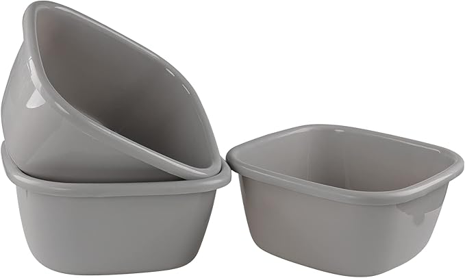 Begale 3-Pack 16 Quart Plastic Wash Basin, Dish Pans Kitchen Sink, Gray