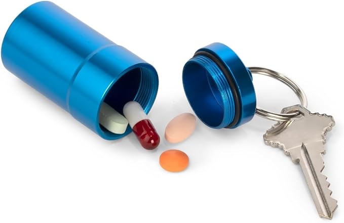 EZY DOSE Keychain Pill Case, Medicine Planner, Vitamin Organizer Box, Daily Planner, Safe for Money & Travel Items, Stainless Steel, Small, Color May Vary, BPA Free | Stores Daily Medication or Valuables Securely, Durable Stainless with Twist Closure, ...