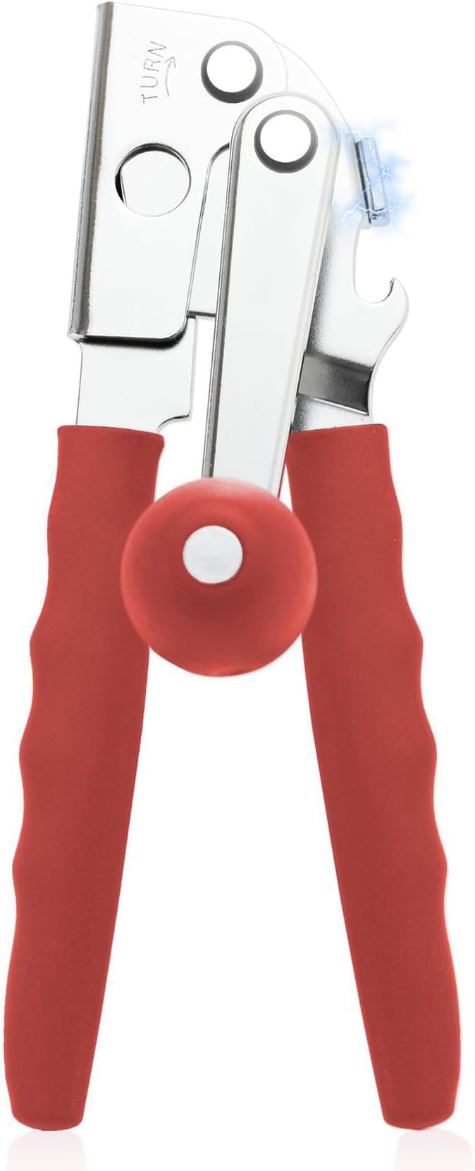 Commercial Can Opener, Hand Crank Manual Manual Heavy Duty with Extra-long Handles, Oversized Knob, Large Handheld Can Open Easy for Big Cans, Red