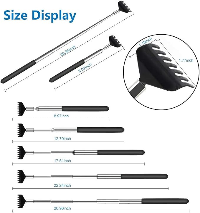 YIMICOO 6 Pack Extendable Back Scratcher - Portable Telescoping Metal Back Scratchers/Hand Massager with Soft Rubber Handles for Thanksgiving, Birthday, Christmas Gifts