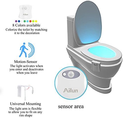 Ailun Toilet Night Light Motion Sensor LED 8 Colors Changing, 2 Pack | Motion Sensor Activated, Toilet Bowl Illuminate, Battery Not Included, Perfect with Water Faucet Light