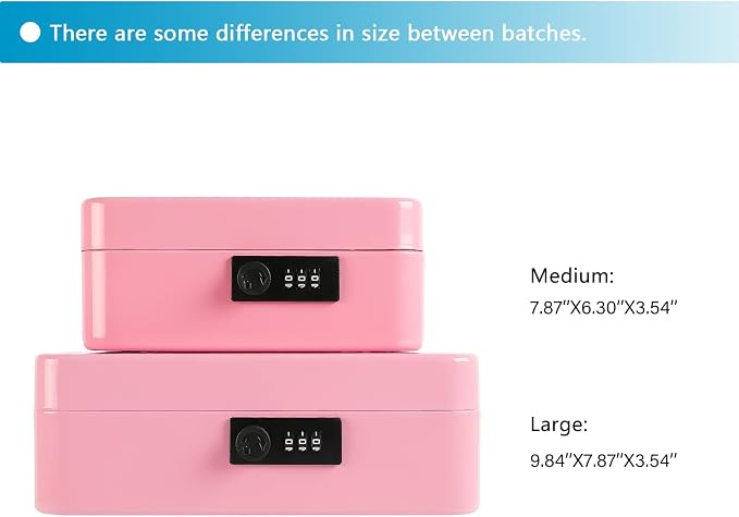 xydled Steel Cash Box Safe with Combination Lock,Money Safe Box with Removable Coin Tray,Large,9.84"x 7.87"x 3.54",Pink