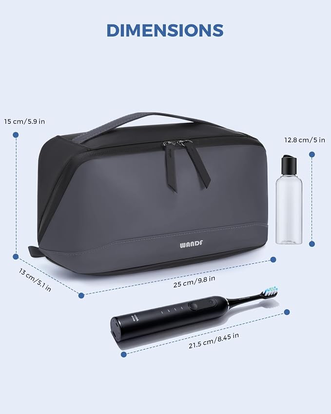 WANDF PU Leather Toiletry Bag for Men, Dopp Kit with Hanging Pouch | Water-Resistant Fabric, Travel Bag for Toiletries, Compact Storage, Shaving Accessories, Weekend Trips