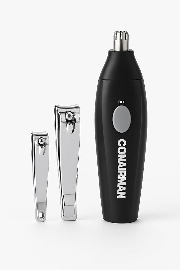 ConairMan Nose & Ear Trimmer Kit - 4 Piece Grooming Set with Nail Clippers and Storage Pouch