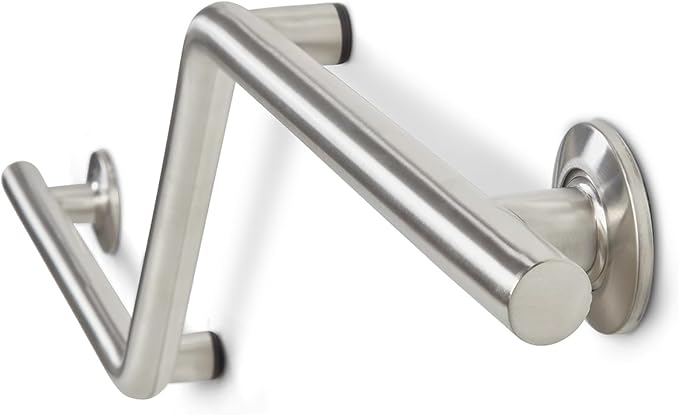 Seachrome Bathroom Grab Bar, 38 inch Stainless Steel, Left Handed Zuma Bar, 1 1/4 inch Diameter, Handicap Grab Bar, Safety Rail, Satin Stainless (GWL-3638-QCR-SS)