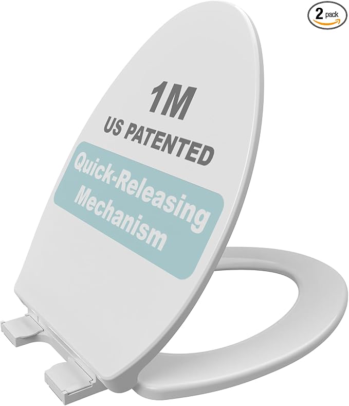 1M Family Toilet Seat, Patented Slow Close & Quick Releasing Technology, Anti-Wiggling, Easy to Install and Clean, Standard Elongated with Adult Seat Only (2 Pieces)