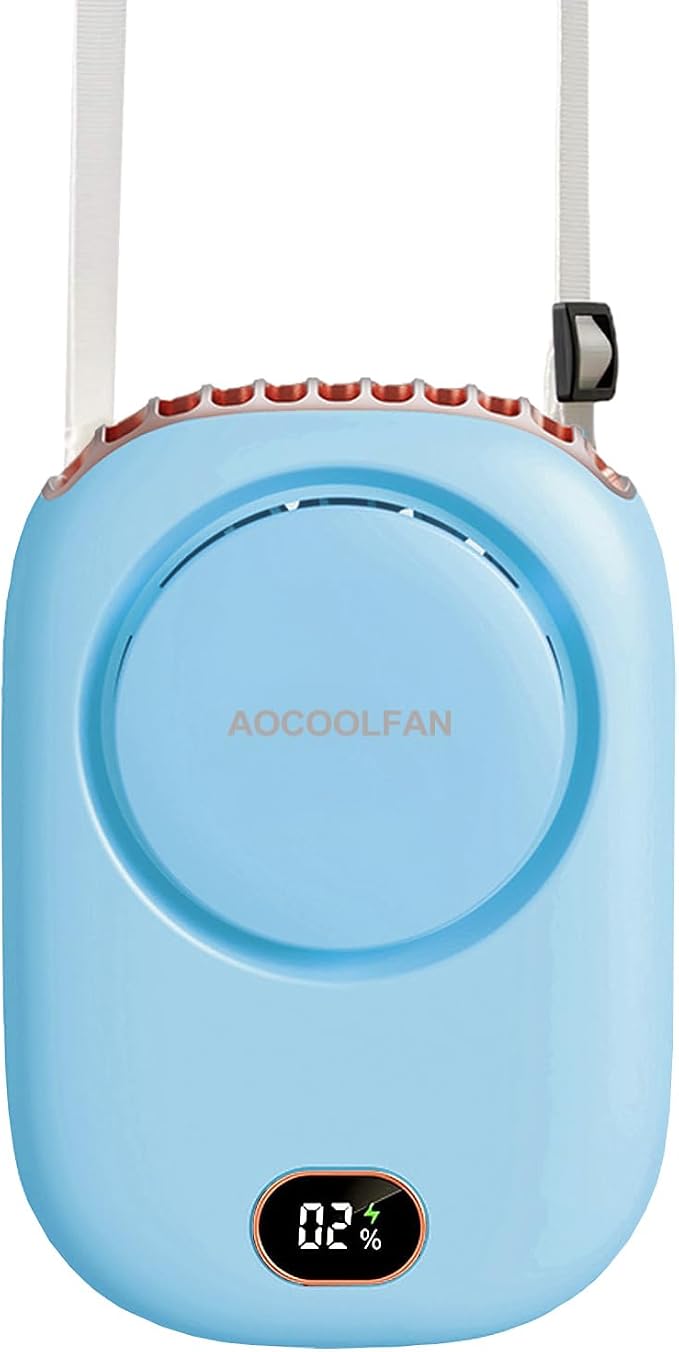 AOCOOLFAN Portable Neck Fan, Mini Small Personal Handheld Fan USB Rechargeable 3 Speed for Girls Boys Woman Eyelash Travel Home Office Outdoor (light blue)