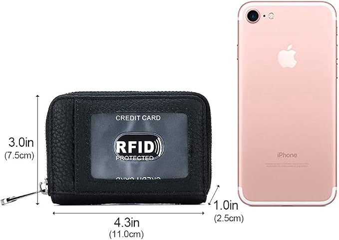 Genuine Leather Credit Card Wallet Accordion Zipper Rfid Credit Card Holder Small Coin Purse with ID Window (wine red)