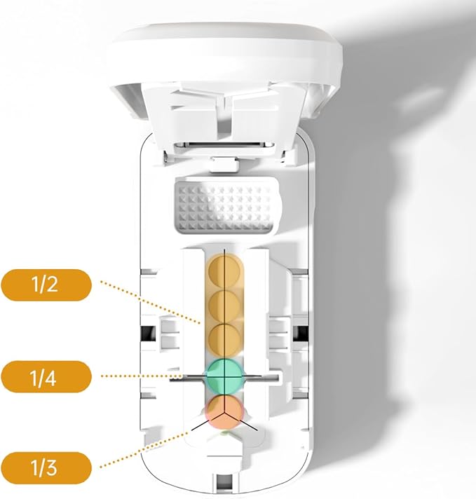 Portable Dual-Blade Pill Cutter and Crusher, Precision Half, Third and Fourth Tablet Splitter with Silicone Grip and Safety Lock for Small, Tiny or Large Pills, Upgraded Version