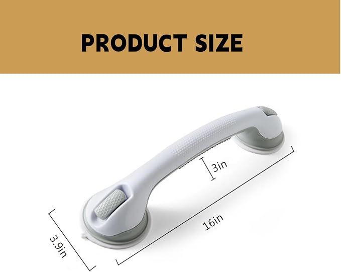 2-Pack Grab Bars for Bathtubs and Showers, 16 inch Shower Handle Suction Shower Bar, Safety Bars for Shower Chair, Bathroom Grab Bar for Senior，No Drilling Removable (Gray, 16 inch)