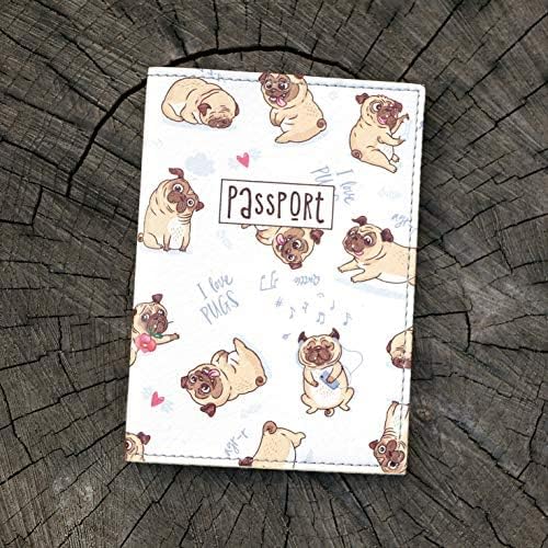Passport Cover for Kids, Women and Men, Cute Travel Passport Holder (I Love Pugs)