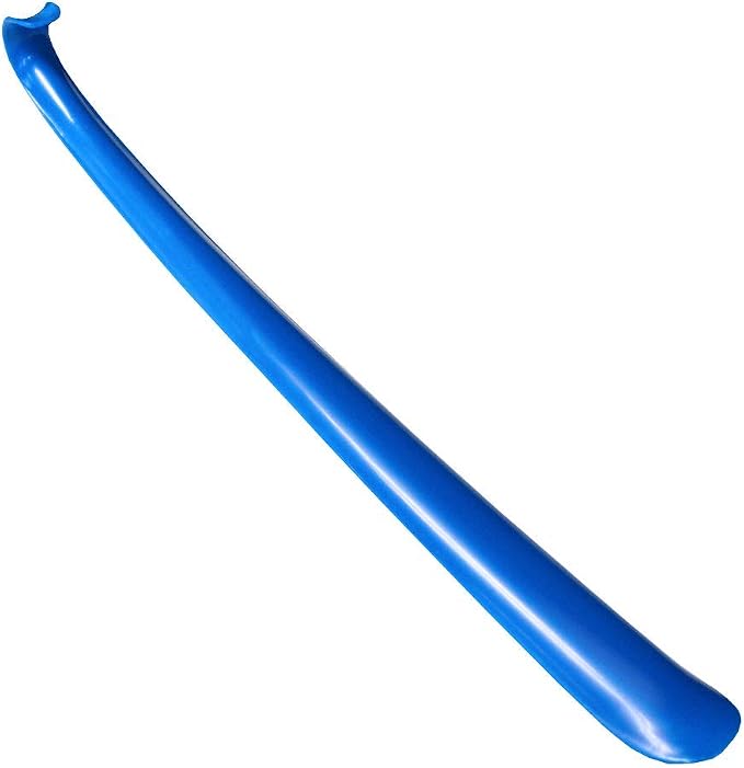 Rehabilitation Advantage Extra Long Blue Plastic Shoehorn (17") – Lightweight Shoe Helper with Curved Handle, Hooked End & Hanging Loop – Ideal for Seniors, Tall Users & Limited Mobility