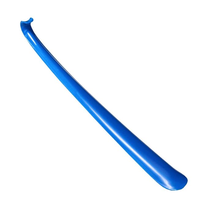 Rehabilitation Advantage Extra Long Blue Plastic Shoehorn (24") – Lightweight Shoe Helper with Curved Handle, Hooked End & Hanging Loop – Ideal for Seniors, Tall Users & Limited Mobility