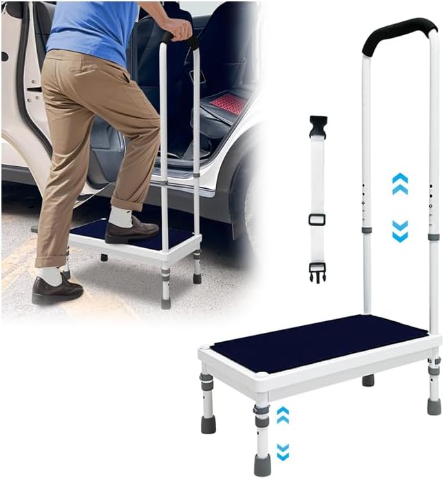 Car Step Stool for Elderly with Handle Bedside Steps for High Beds Adults Seniors Safety Medical Stepstools Heavy Duty 400 lb Capacity Wide Platform to Get in Car, Bed, Bathroom, RV (21.6" Stool)
