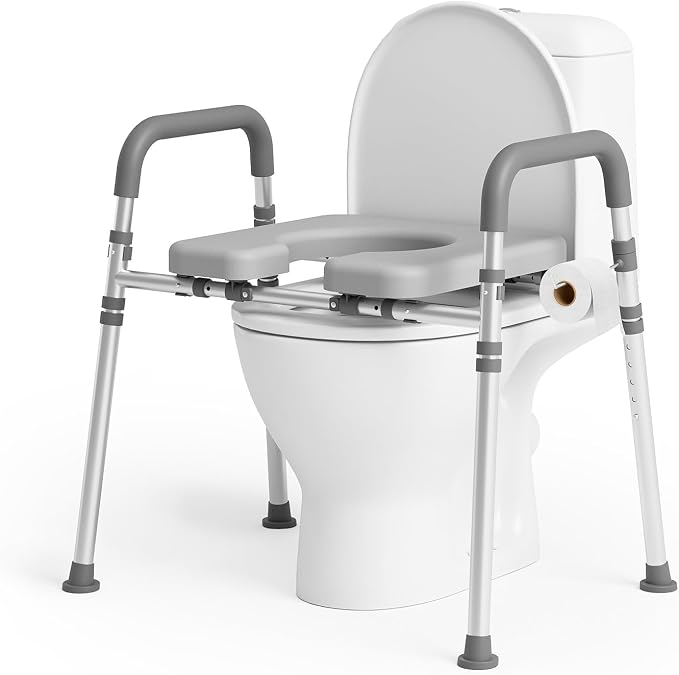 Loyoda Toilet Seat Riser with Foam Padded Seat for Seniors, 400 lb Capacity | Raised Toilet Seat for Elderly & Pregnant, Adjustable Height & Width, Handicap Elevated Toilet Seat, FSA/HSA eligible