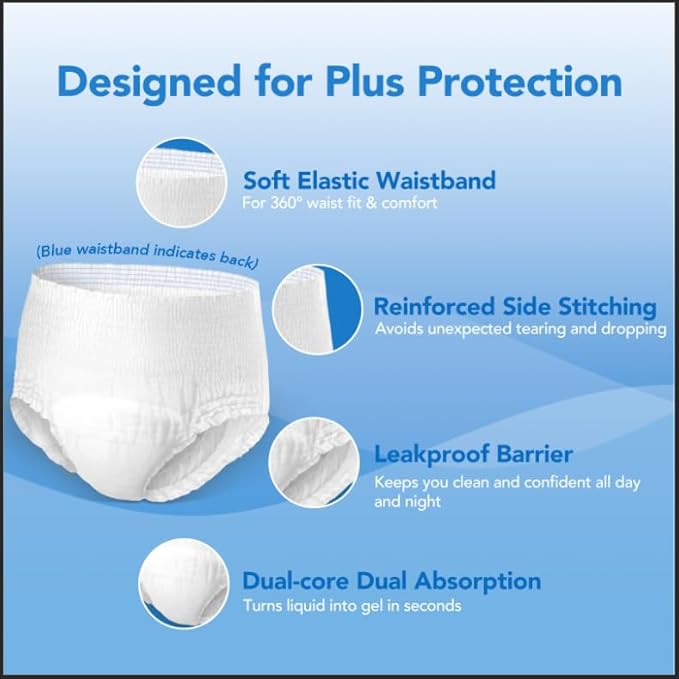 SUNKISS TrustPlus Unisex Incontinence Disposable Underwear, Large, 16 Count - Heavy Absorbency, Barrier Leak Protection, Odor Control, Soft, Flexible Fabric