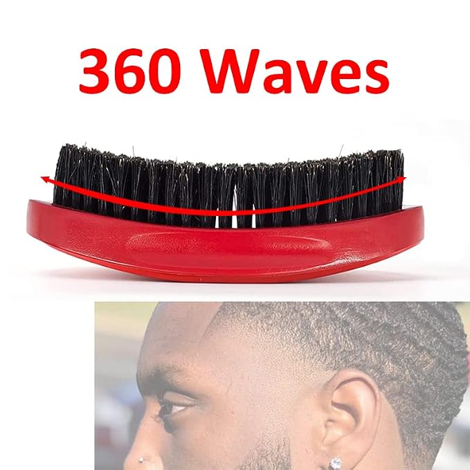 360 Curved Wave Brush - Medium Hard Palm Brush with Beech Wood and Boar Bristles for Men's Hair Styling and Beard Grooming (Red) | Beech Mix Nature Boar Bristle Hair Brush for Men's Styling and Beard Grooming (Red)