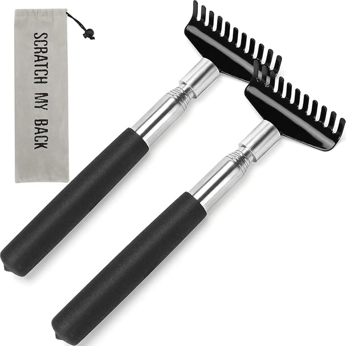 2 Pack Oversized Portable Extendable Back Scratcher, Upgraded Metal Stainless Steel Telescoping Back Scratcher Tool with Canvas Carrying Bag