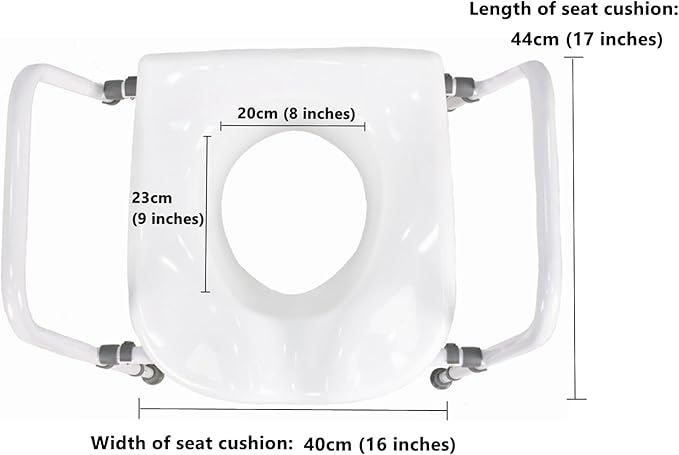 Raised Toilet Seat, Adjustable Height and Width Elevated Toilet Seat with Handles, Commode Chair for Toilet, Extra-Wide Seat, Bedside Commode, White