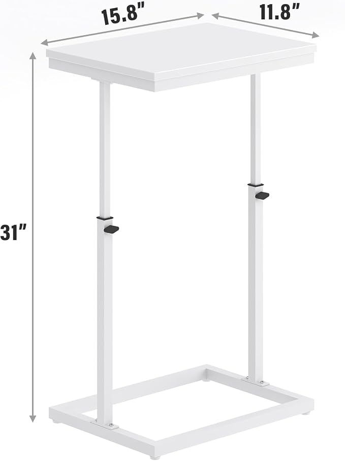 TUTOTAK End Table, Side Table, Tall Couch Table, Sofa Table | for Living Room, Bedroom, White TB01BW083P