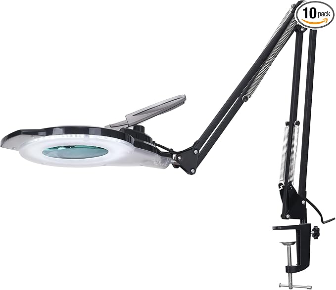 KIRKAS 12X LED Magnifying Lamp with Clamp, 2,200 Lumens Dimmable Bright | 28in Adjust Swivel Arm Magnifying Glass with Light for Repair Reading Craft Needlework Hobby Workbench Magnifier Dust Cover