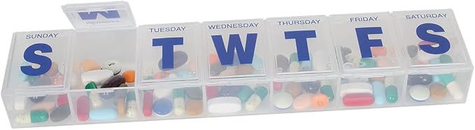 Ezy Dose Weekly (7-Day) Pill Organizer, 3X-Large Medicine Planner, Clear | Vitamin & Supplement Case, Spacious Compartments to Secure Prescription Medication and Prevent Accidental Spilling, BPA-Free