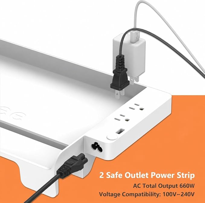 Hiree Bedside Shelf for Dorm Bunk Bed with USB Charging Port and 2 AC Outlets, Bedside Caddy, Bunk Bed Extender, Attachable Bedside Table, College Dorm Essential Clip On Bedside Tray, Plus Size, White