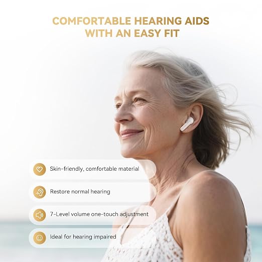Rechargeable Bluetooth Hearing Aids for Seniors with APP Control,Noise Cancelling, Personal Sound Amplifier for Hearing Loss, 7-Level Volume Adjustment, Half-in-ear Design