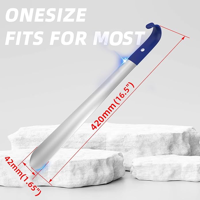 16.5" Shoe Horn Long Handle for Seniors,Stainless Steel Shoe Horn, Shoe Spoon，Boot Horn,Blue or Black Selection,2pcs