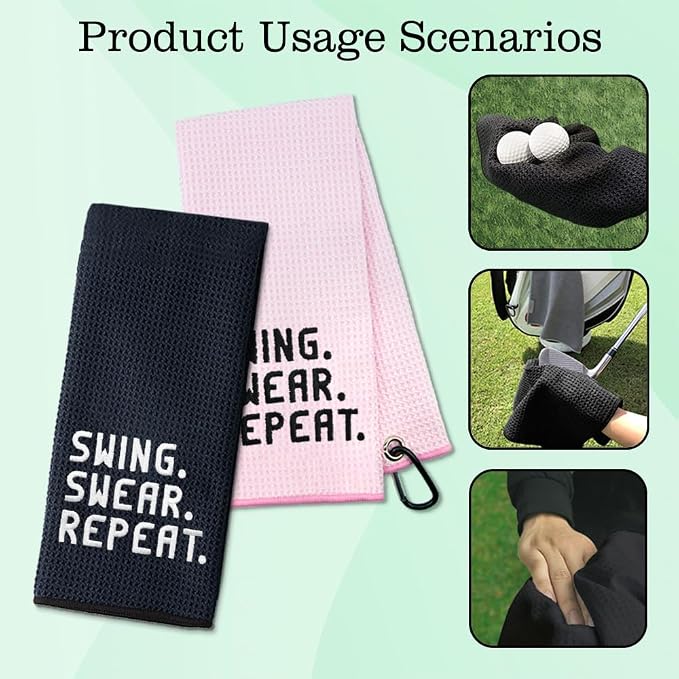 DYJYBMY Swing Swear Repeat Funny Embroidered Golf Towel Set, Pink Golf Accessories for Women Men, Birthday Anniversary Golfing Gifts for Husband Wife Couple, Retirement Gifts for Golfer Family Friend