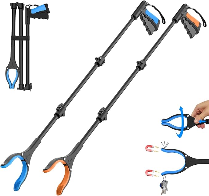 52 Inch Extra Long Grabber Reacher Tool, 2 Pack for Seniors | Long reach grabber tool for seniors 6'0"+, wheelchair. Aluminum, reaches 52 in. Two-hand use. Reacher grabber pickup tool