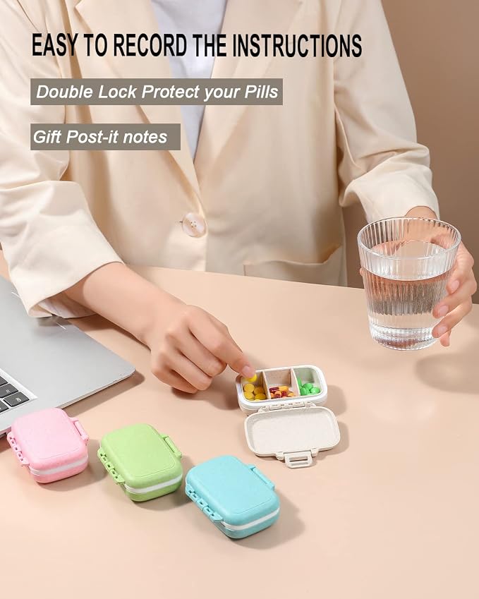 4 PC Pill Case 3 Removable Compartments Pill Box BPA-Free,Day Pill Organizer/3 Times a Day/AM-PM Travel Pill Organizer for Pocket or Purse Storage Vitamin, Fish Oil or Medicine