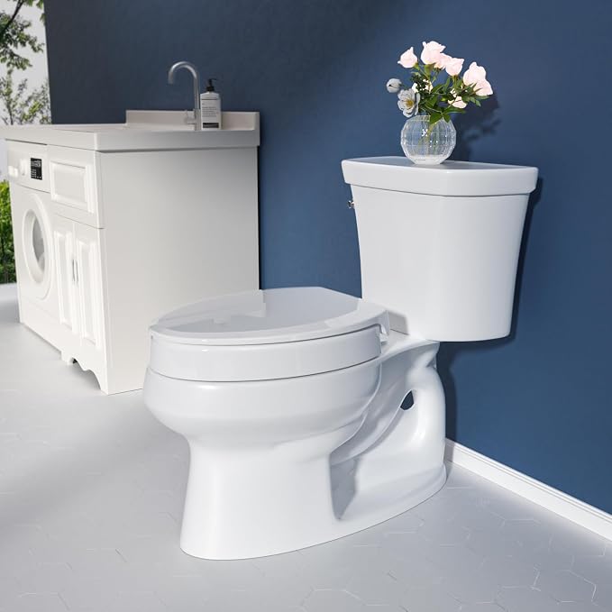 SAMODRA Elongated Raised Toilet Seat Riser, White | 3 Inch High Elevated Toilet Seat for Seniors, Soft Close, Non-slip Bumpers , Easy Install & Clean