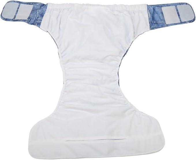 Teen Adult Cloth Diaper Nappy Reusable Washable for Disability Incontinence Hook and Loop (Denim (Large 26in to 50in))