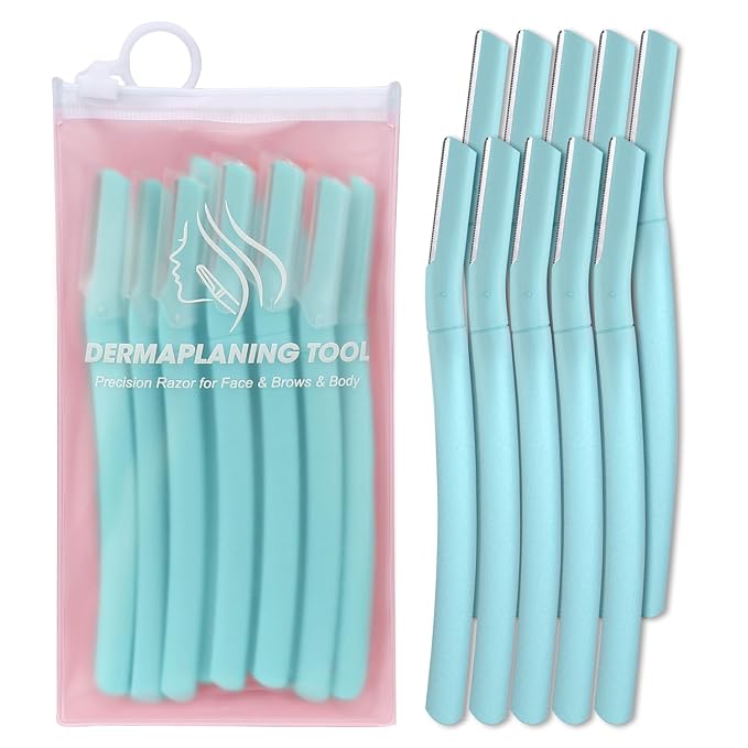 Dermaplane Razor for Women, Facial Razor, Peach Fuzz Remover, 10ct Teal | Disposable Dermaplaning Tool for Facial Hair Removal & Exfoliation, Microblade Design, Easy Replacement for Home & Travel