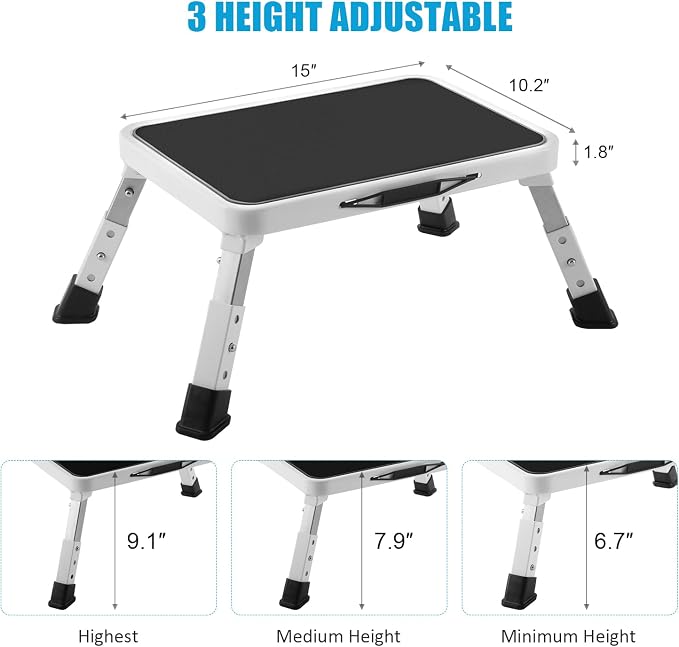Jocauto Folding Step Stool, Height-Adjustable Step Stool with Non-Slip Platform, Step Ladder for Adults or Kids in Kitchen, Home, 330 Lbs Capacity