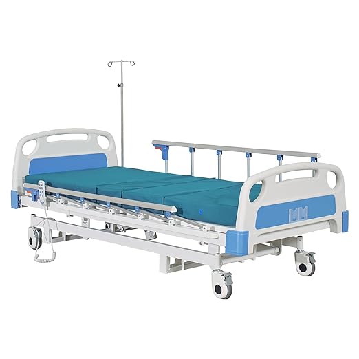 Premium 3 Function Electric Hospital ICU Bed with Mattress & IV Pole.